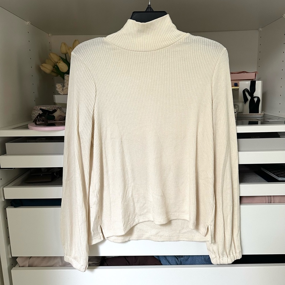 Madewell Cream Mock Neck Ribbed Thin Turtleneck Top size Small